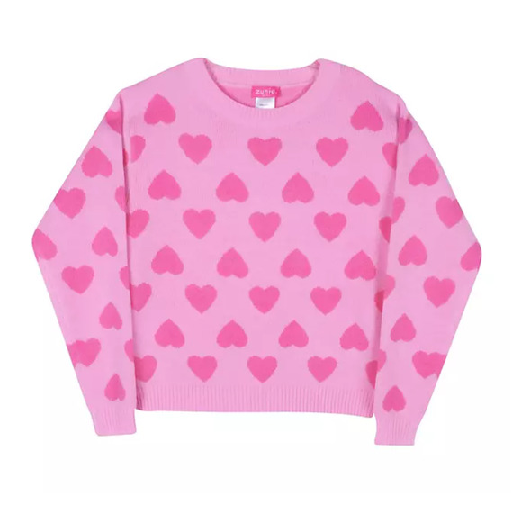 Zunie Girls Valentines Day Sweater Size Large (10/12) Pink Hearts - Picture 6 of 8